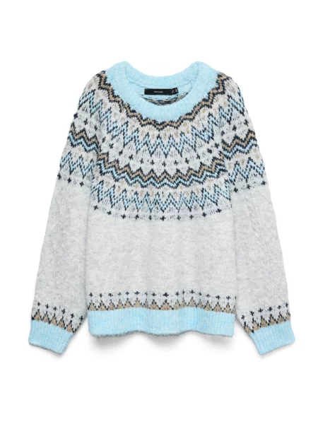 VERO MODA Pulover bleumarin / albastru deschis / brocart / deschis gri