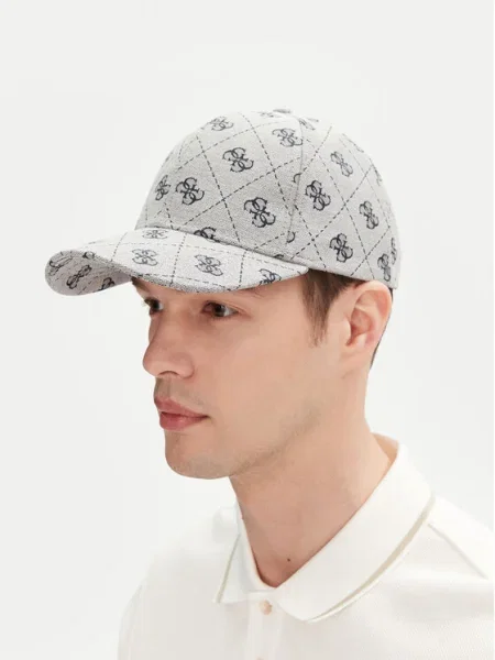 Шапка с козирка Guess JACQUARD с десен сиво