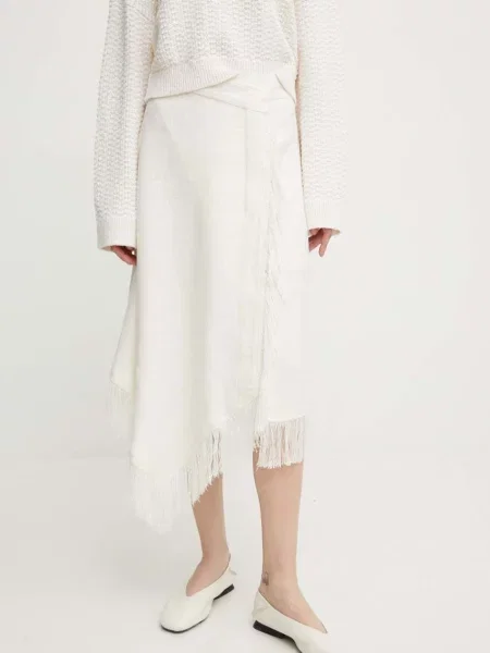 Fustă midi A.l.c. de in până la genunchi bej