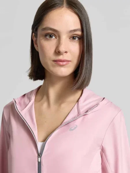 Kurtka z nadrukiem z logo i kapturem Asics różowa