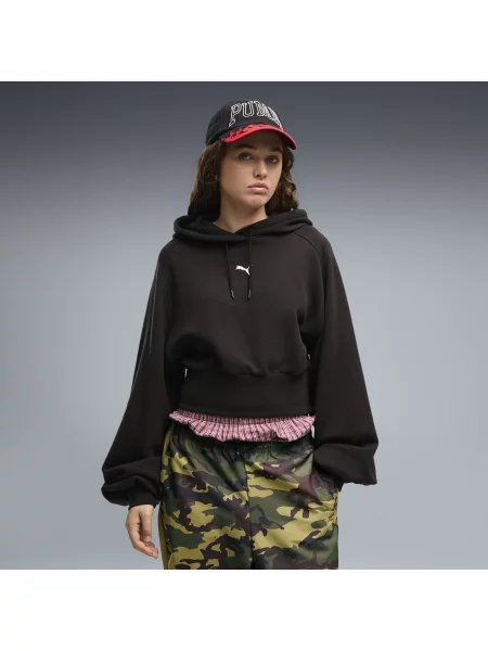 PUMA bluza z kapturem Essentials Cropped z obszernym rÄ™kawem OdzieÅ¼ S czarny