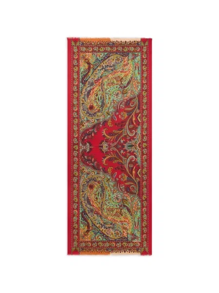 Fular Etro cu franjuri din cașmir cu model paisley roșu