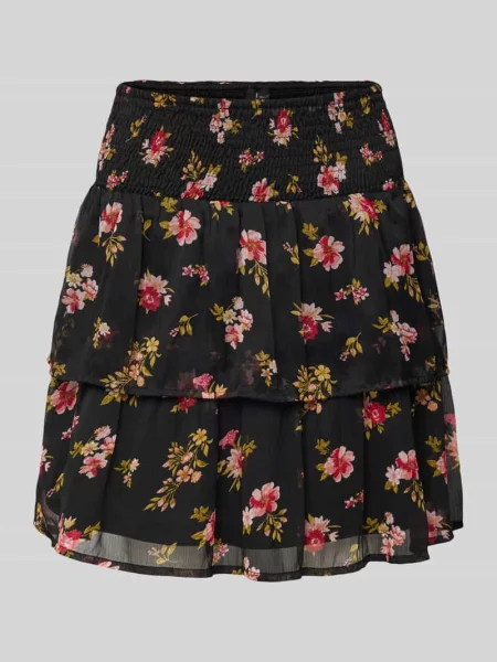 Spódnica mini o rozkloszowanym kroju ze wzorem na całej powierzchni model ‘SMILLA’ Vero Moda czarna