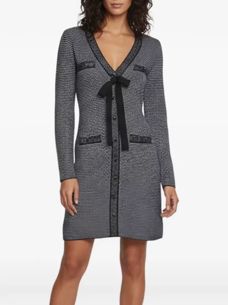Rochie mini Sandro cu funde tricotate albastru