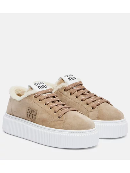 Sneakerși Miu Miu din piele de căprioară cu platformă maro
