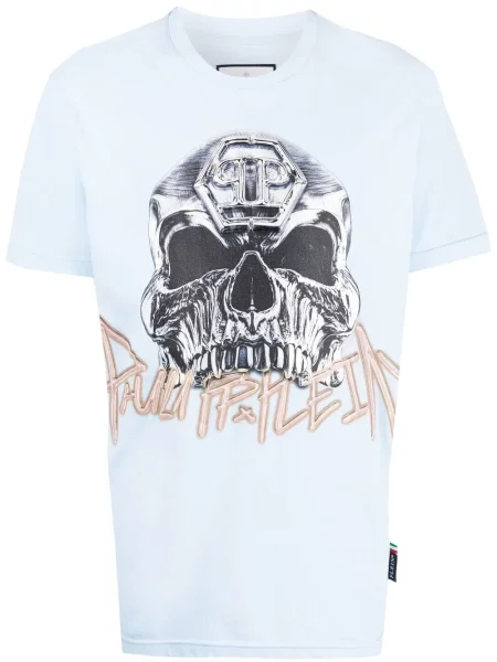 Tricou Philipp Plein cu imagine scurt albastru