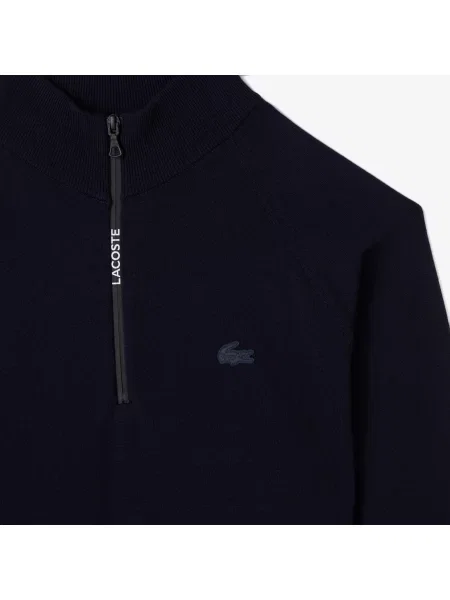 Lacoste Sweter Dzianinowy Regular Fit Z Półzamkiem W Kolorze Granatowym granatowy