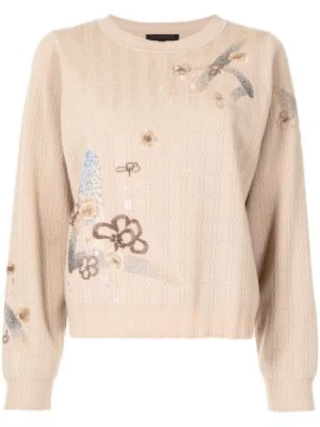 Pulover Shiatzy Chen cu broderie cu decolteu rotund