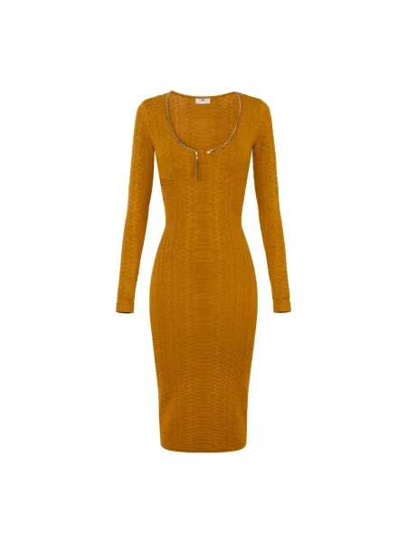 Sukienka midi Elisabetta Franchi w wężowy wzór żółta