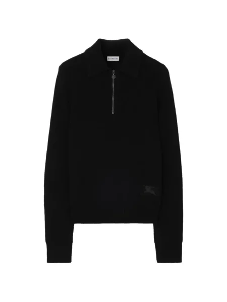 Lung tricou polo Burberry din cașmir negru