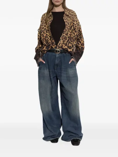 Cămașă R13 cu imagine cu model leopard maro