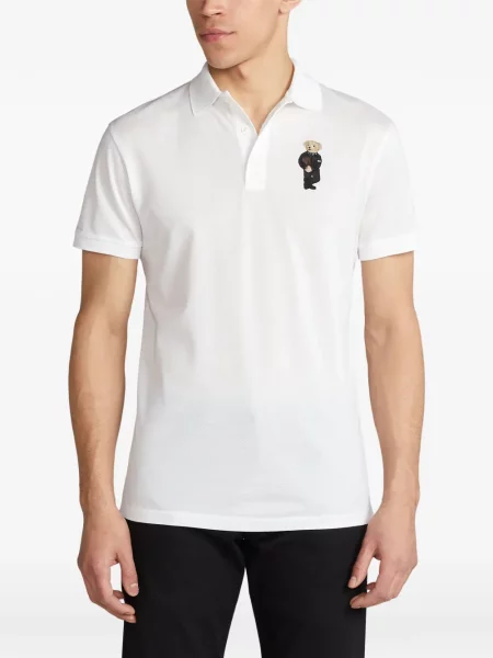 Tricou polo Polo Ralph Lauren cu glugă cu blană cu broderie roșu