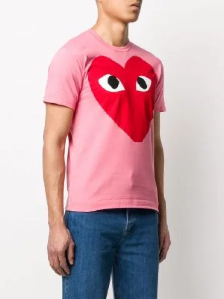 Tričko Comme Des Garçons Play s potiskem s kulatým výstřihem se srdcovým vzorem růžové