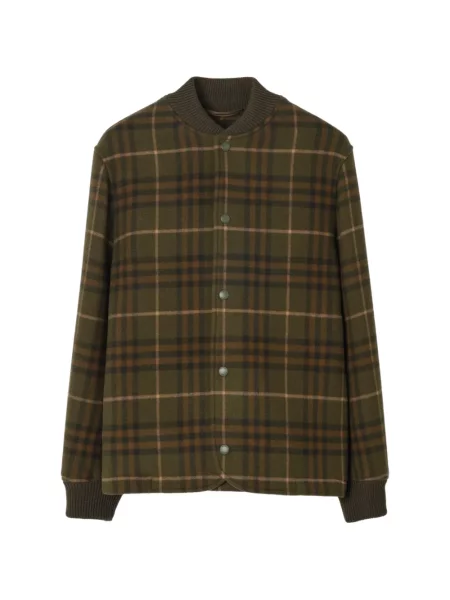 Geacă bomber Burberry de lână în carouri verde