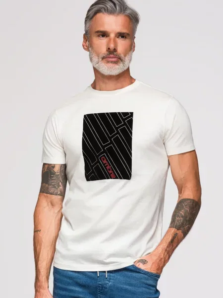 Tricou Ombre cu imprimeu geometric alb