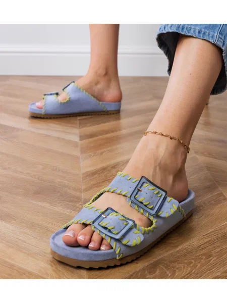 Șlapi D/ceo cu broderie gri