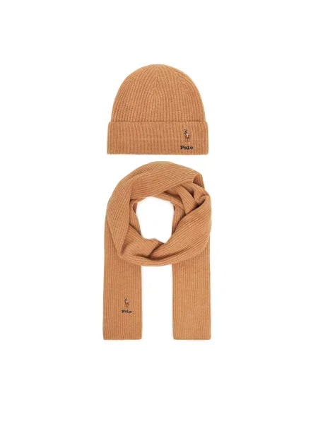 Σετ Κασκόλ και Σκούφος Polo Ralph Lauren καφέ