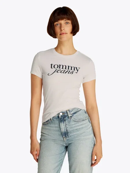 Tommy Jeans Marškinėliai Essential Écru Slim Fit