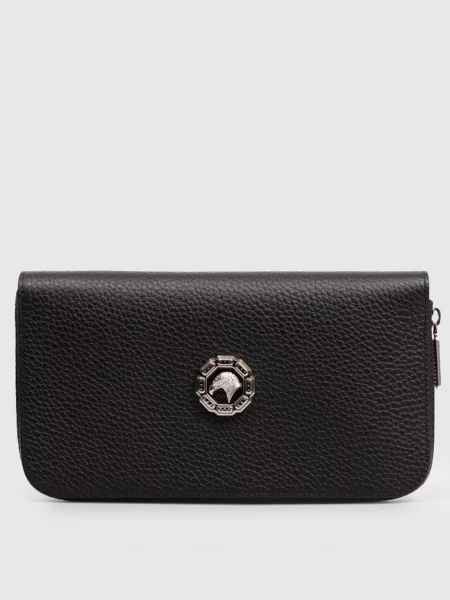 Шкіряний гаманець-клатч з емблемою Stefano Ricci чорний