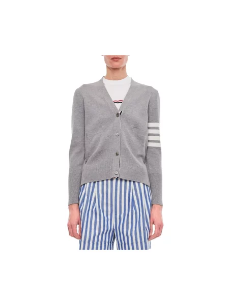 Kardigan Thom Browne wełniany z dekoltem w serek szary