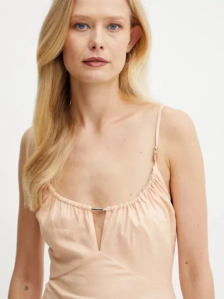 Patrizia Pepe sukienka lniana midi dopasowana pomarańczowy