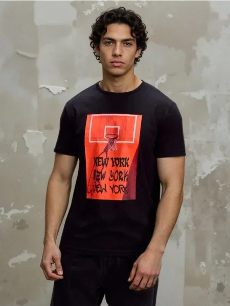 Sinsay oversize tričko s potiskem černá