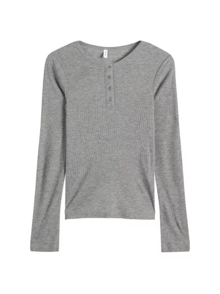 Top Samsoe Samsoe z długim rękawem w kolorze melanż szary