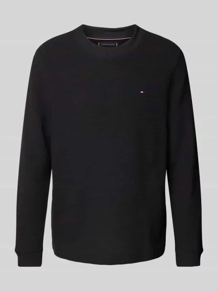 Bluzka z długim rękawem o kroju regular fit z subtelnym detalem z logo Tommy Hilfiger czarna