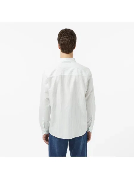 Lacoste Lniana Koszula W Paski Regular Fit biała
