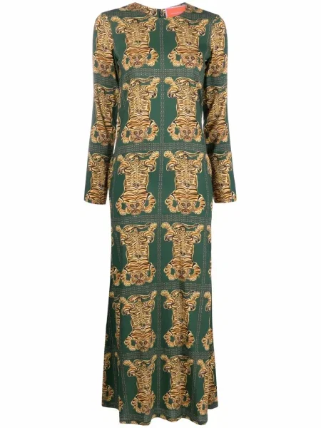 Rochie La Doublej cu imagine cu dungi de tigru de costum verde