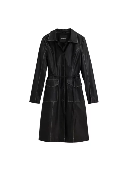 Długi płaszcz Desigual skórzany czarny