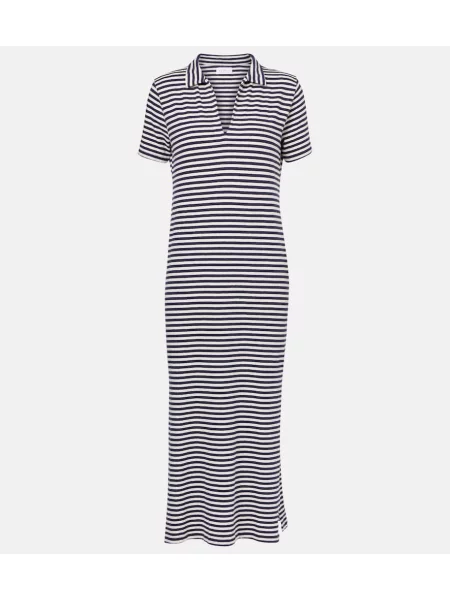 Zamatové pruhované midi šaty Velvet po kolená modrá