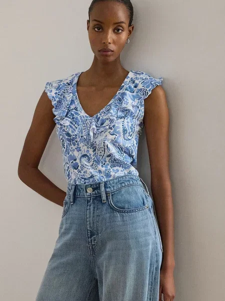 Lauren Ralph Lauren bluză cu volane pentru femei din albastru