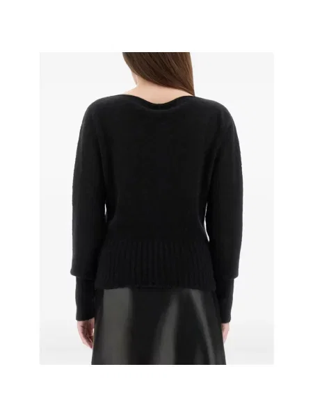 Dzianinowy sweter Tom Ford z długim rękawem z dekoltem w łódkę czarny