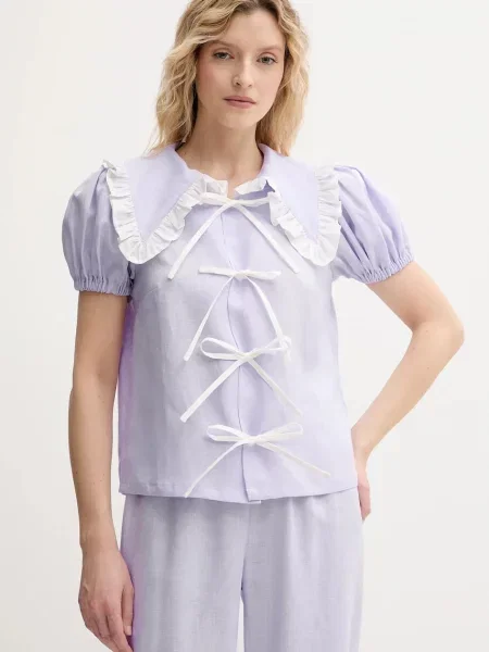 The Sleeper cămașă de in cu guler clasic regular violet