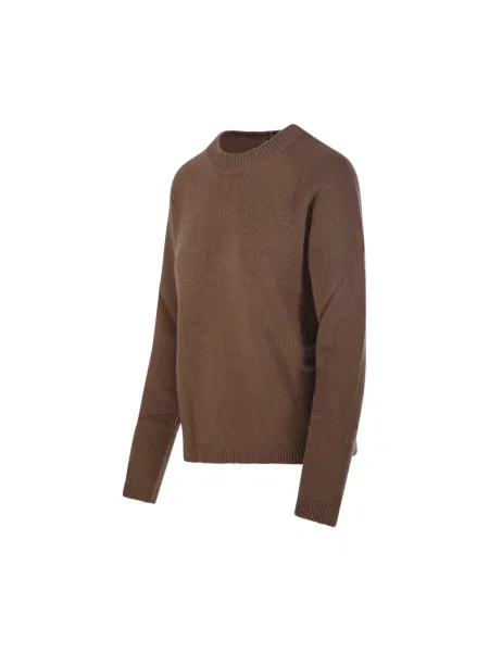 Sweter Max Mara wełniany z okrągłym dekoltem brązowy