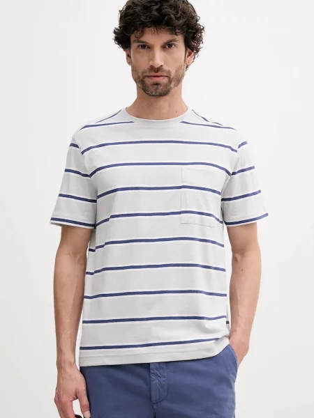 Тениска с лен United Colors of Benetton с десен сиво