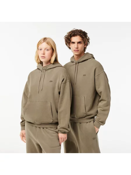 Lacoste Bluza Z Kapturem Loose Fit Cotton Fleece zielona