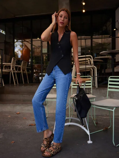 Blugi drepți Trendyol cu talie înaltă albastru