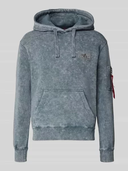 Bluza z kapturem i kieszenią na błyskawiczny na rękawie Alpha Industries niebieska