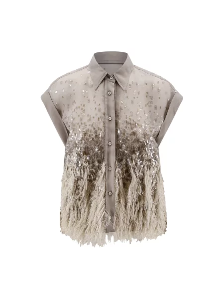 Koszula Brunello Cucinelli z cekinami beżowa