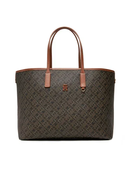TOMMY HILFIGER Shopper torba konjak / zeleno smeđa bijela crna