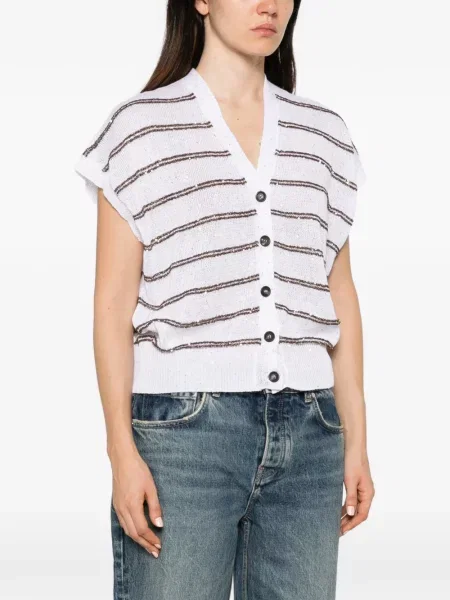 Cardigan Brunello Cucinelli cu paiete alb