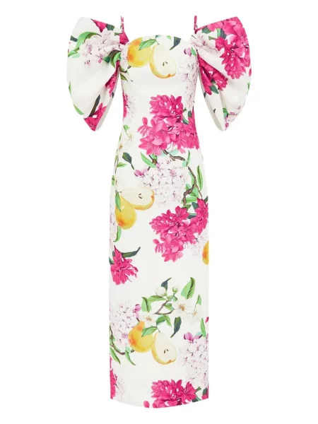 Rochie maxi Leo Lin cu model floral de costum alb