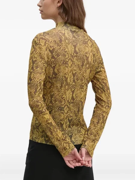 Top Sisley cu imagine cu model piele de șarpe galben