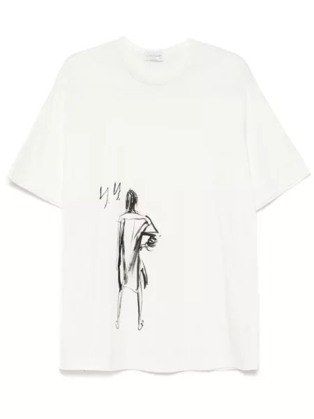 Tricou Yohji Yamamoto cu imagine din jerseu alb