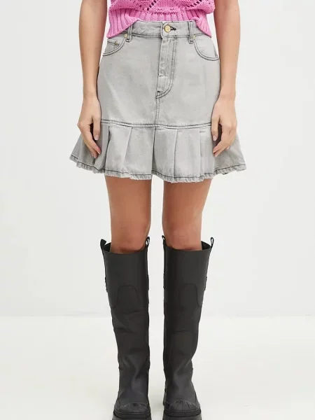 GANNI fustă din denim Future Denim Pleated Mini Skirt mini evazată gri
