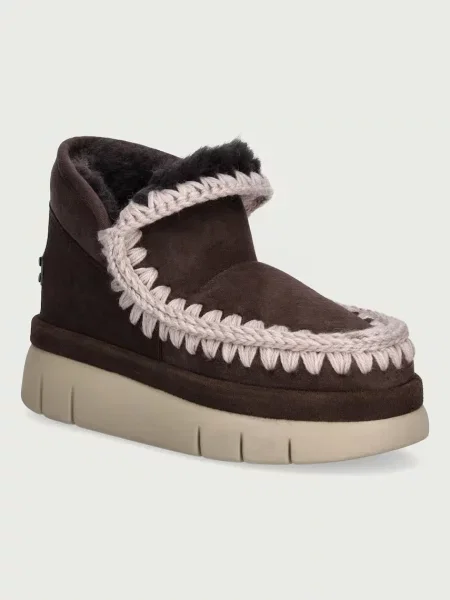 Mou Bounce Welt Sneaker Suede cizme de zăpadă pentru femei din piele întoarsă maro