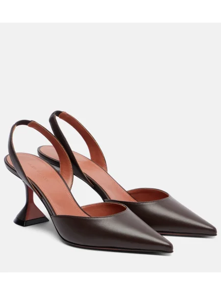 Pantofi cu toc Amina Muaddi din piele slingback maro