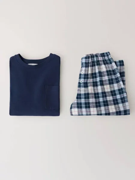 Piżama flanelowa w kratkę Dzieci lata MANGO KIDS granatowy